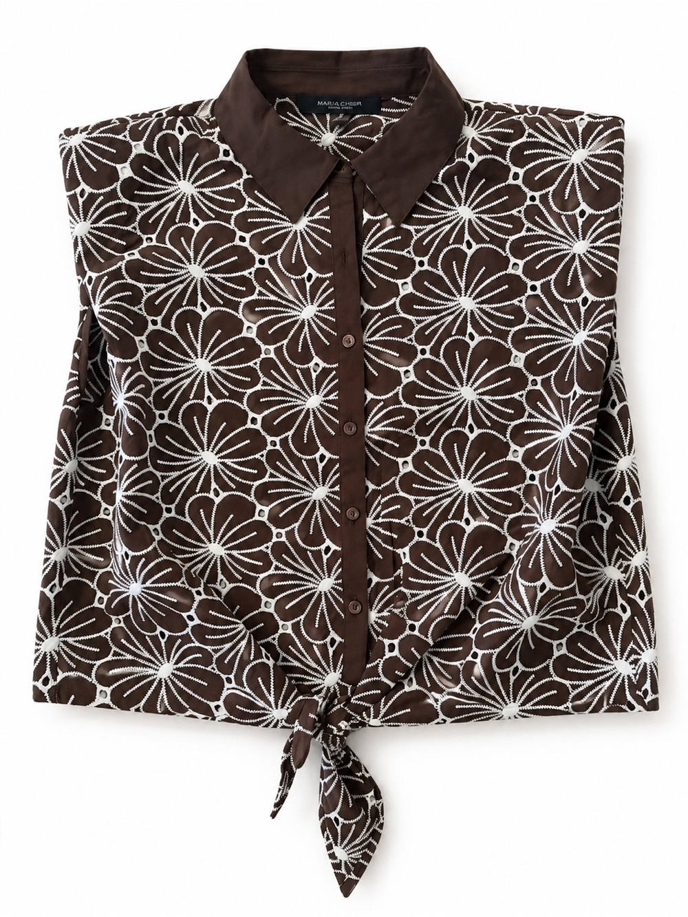 Tie-Front Floral Button-Up Top - Brown